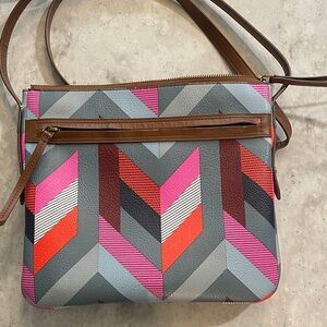 Gray Geometric Crossbody with Pink & Orange Accents